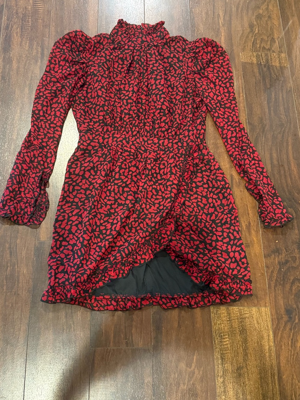 Topshop Red and Black Ruffle Neck Mini Dress